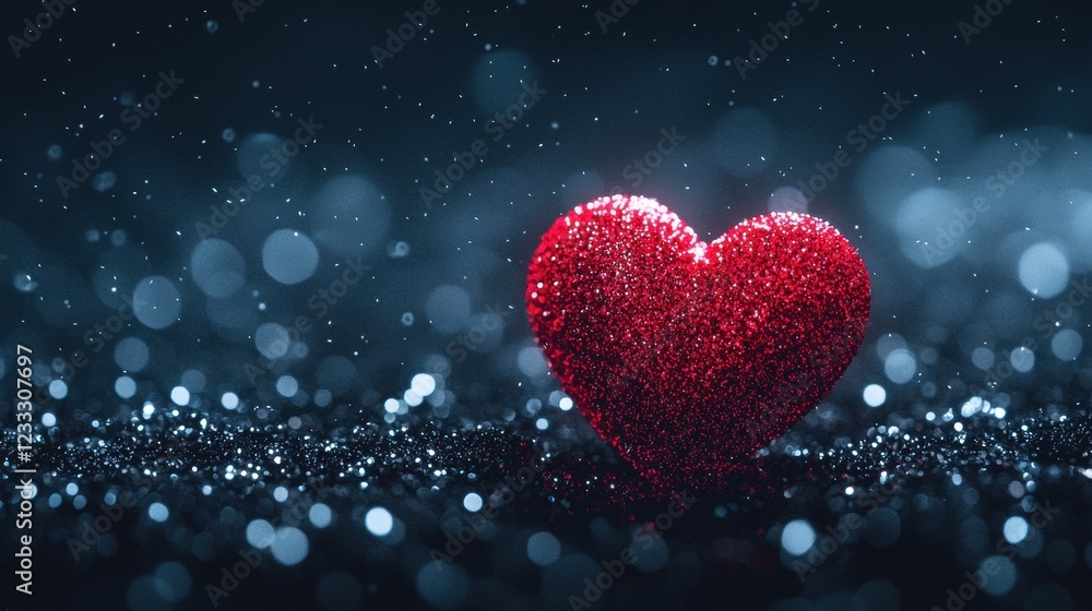 Obraz premium Sparkling red heart against a blurred bokeh background