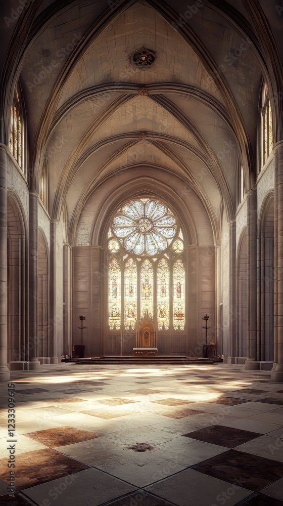 Obraz premium Sunlit Gothic Cathedral Interior