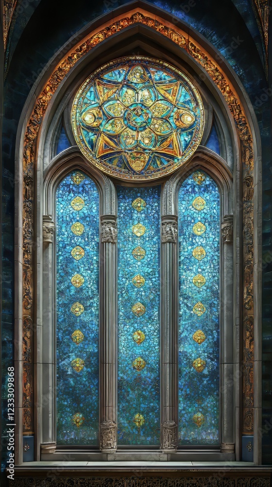 Obraz premium Ornate stained-glass window detail