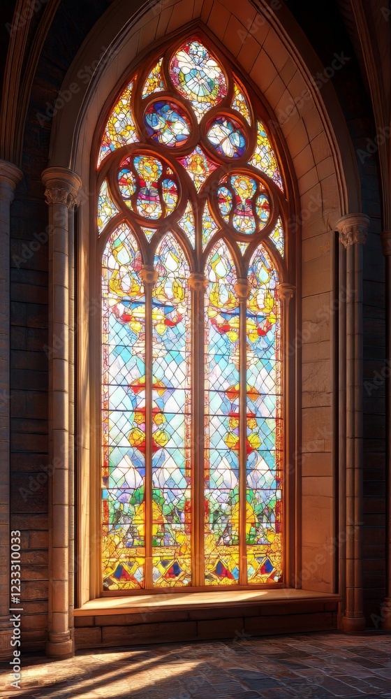 Fototapeta premium Sunlit stained glass cathedral window