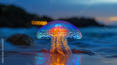Wallpaper Mural Bio-luminescent jellyfish glowing on the beach at night. Torontodigital.ca