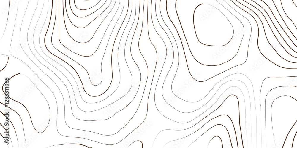 Fototapeta premium Geography landscape Topo contour map on white background, Topographic contour lines. Seamless pattern with lines Topographic map. Geographic mountain relief diagram line wave carve pattern. 