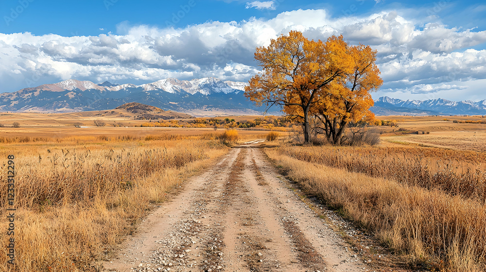 Obraz premium Autumnal Dirt Road to Mountain Vista