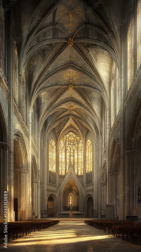 Fototapeta premium Sunlit Gothic cathedral interior