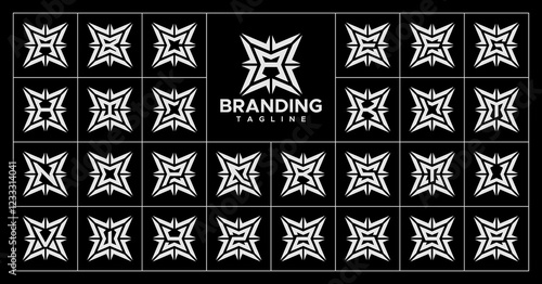 Sharp line spark star letter initial A-Z logo set