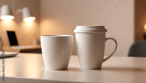 Wallpaper Mural Two White Coffee Mugs on a Desk in a Home Office Setting Torontodigital.ca