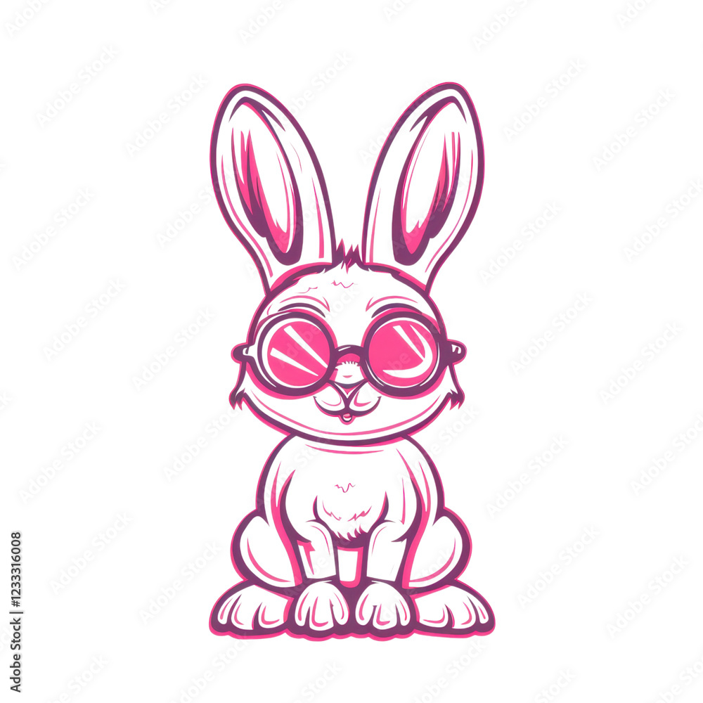 Cute Cartoon Rabbit with Glasses in Playful Pink Outline Design Cute Cartoon Rabbit with Glasses in Playful Pink Outline Design