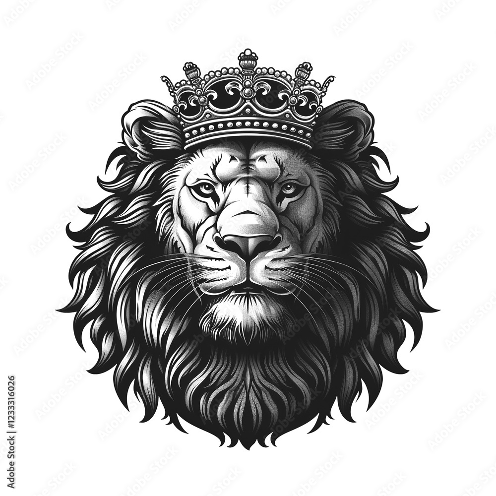 Majestic monochrome lion portrait, intricate crown, regal stare. Powerful. Animal head. Majestic monochrome lion portrait, intricate crown, regal stare. Powerful. Animal head.
