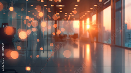 Wallpaper Mural A modern office space illuminated by sunset, creating a warm, inviting atmosphere. Torontodigital.ca