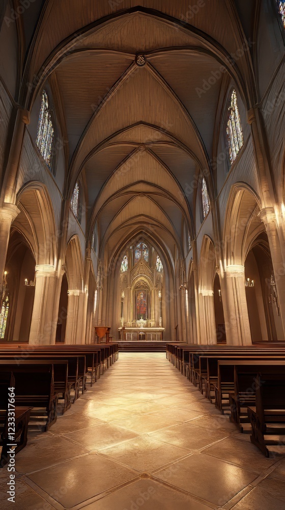 Fototapeta premium Grand church interior, serene and bright.