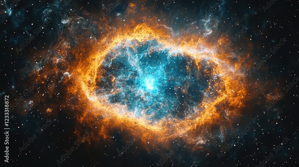 Obraz premium Cosmic Nebula Stellar explosion in space, fiery gases, distant stars, educational use