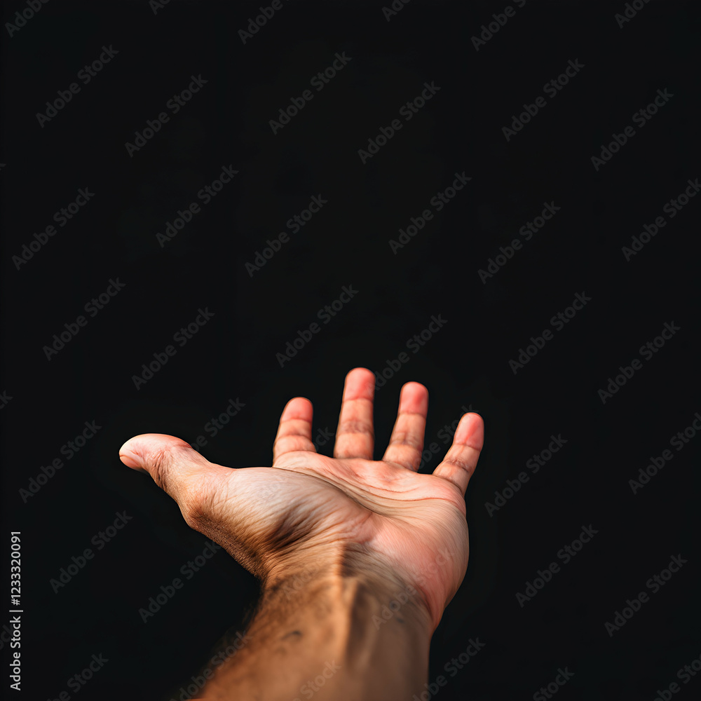 Fototapeta premium Outstretched Hand Reaching Towards a Dark Background Evoking Themes of Vulnerability and Connection