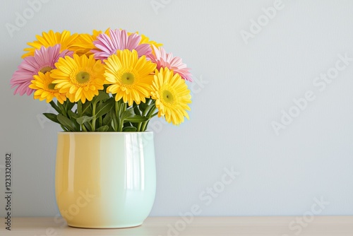 Wallpaper Mural Vase of yellow and pink flowers sits on a table Torontodigital.ca