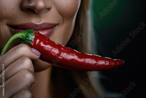 Chili pepper - tangy fruit, pungent spice, fiery ingredient, bold seasoning, flavorful vegetable, zesty heat, spicy garnish, aromatic kick, hot culinary element, peppery burst, sharp taste. photo