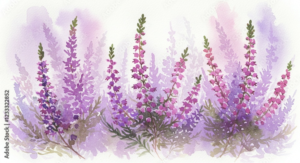 Obraz premium Watercolor Painting of Purple Heather Flowers Botanical Illustration Floral Art Nature Print