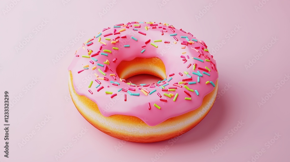 Colorful Pink Frosted Donut with Sprinkles on Pink Background Colorful Pink Frosted Donut with Sprinkles on Pink Background