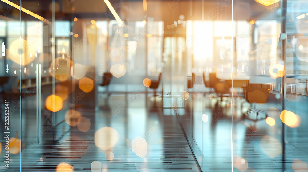 custom made wallpaper toronto digitalA modern office space with blurred lights and a warm sunset glow.