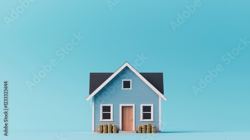 Wallpaper Mural Blue House with Coin Stacks on Mint Background Torontodigital.ca