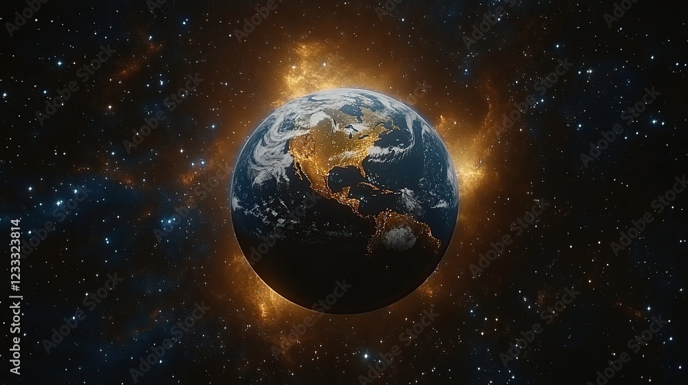 Fototapeta premium Earth glowing cosmic nebula space backdrop