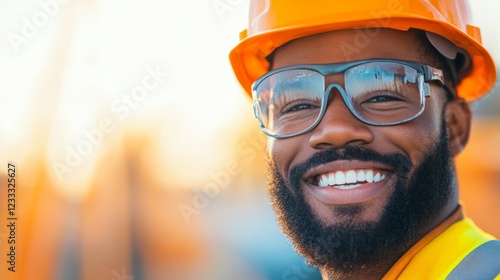 Wallpaper Mural Smiling African American construction worker in safety gear. Torontodigital.ca