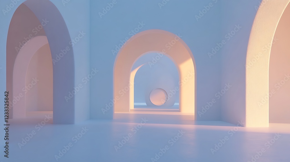 Fototapeta premium Abstract Architectural Space With Arched Pathways And Sphere