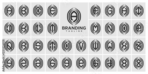 Sharp line nature leaf letter A-Z initial logo set