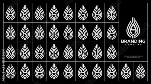 Modern line water or leaf letter A-Z logo set
