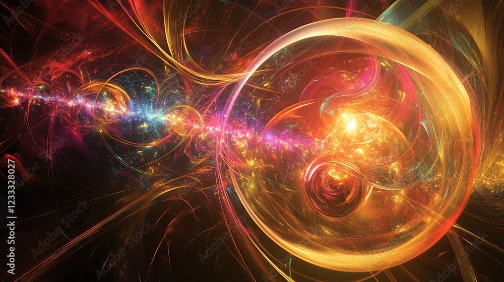 Abstract Cosmic Energy Stream in Red, Gold and Blue Tones, a mesmerizing display Abstract Cosmic Energy Stream in Red, Gold and Blue Tones, a mesmerizing display