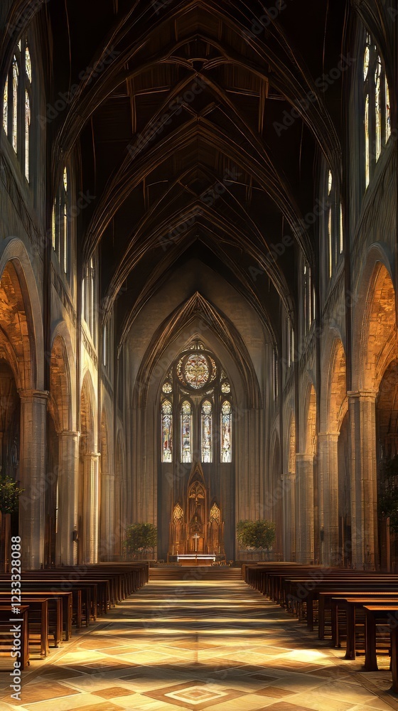 Fototapeta premium Sunlight streams into a grand cathedral.