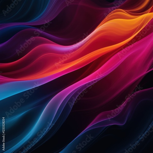 Bright, dynamic color waves flow elegantly over a dark, glowing backdrop 