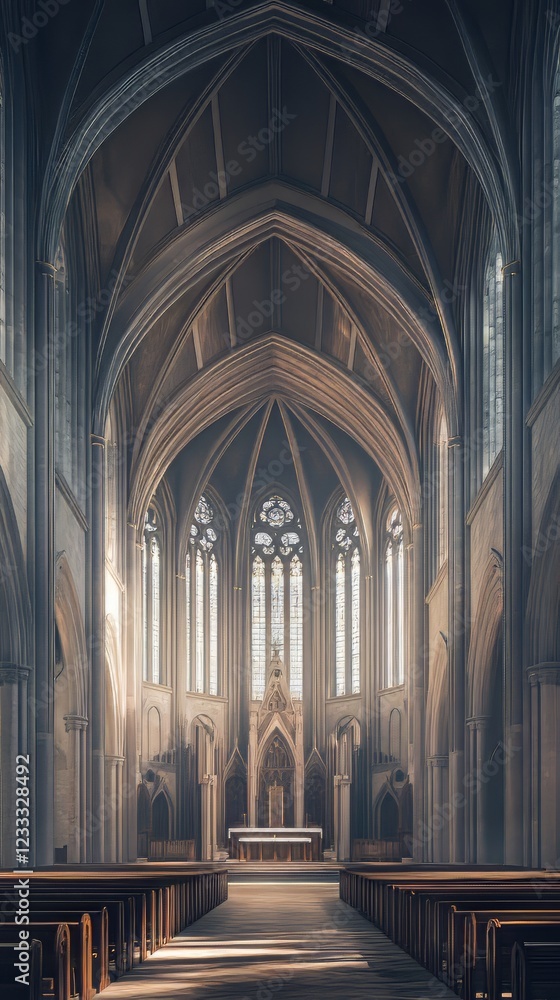 Fototapeta premium Sunlight streams into a grand cathedral.