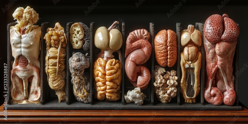 Realistic Photography of Human Organs in Raw Style Display Realistic Photography of Human Organs in Raw Style Display