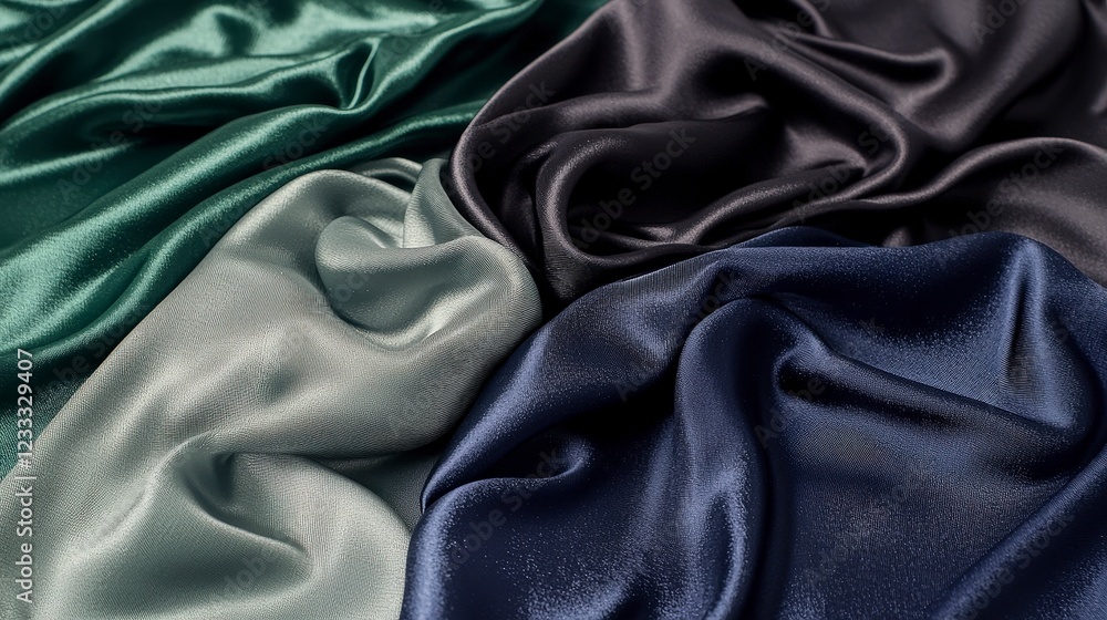 Obraz premium Elegant Satin Fabric Textures in Dark Green, Black, and Navy Blue