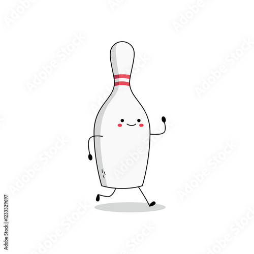 Cute bowling pin cartoon character running doodle