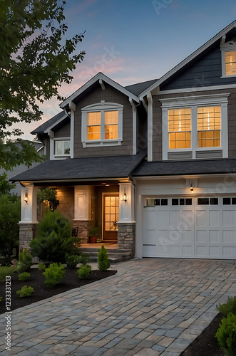 Luxury Home Exterior at Dusk  Modern Architecture  Landscaping  and Design