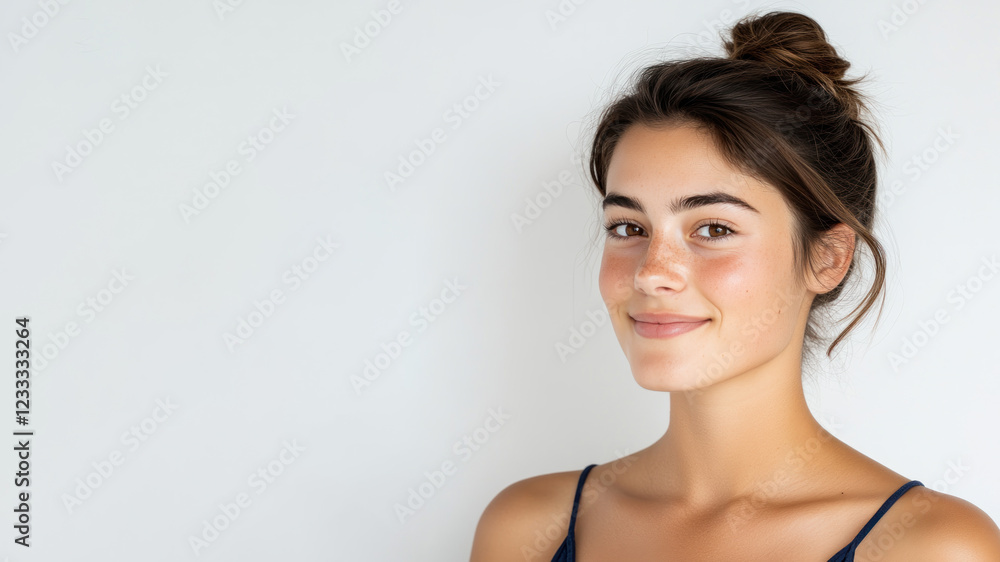 Happy french woman wearing blue dress smiling isolated on white background Happy french woman wearing blue dress smiling isolated on white background