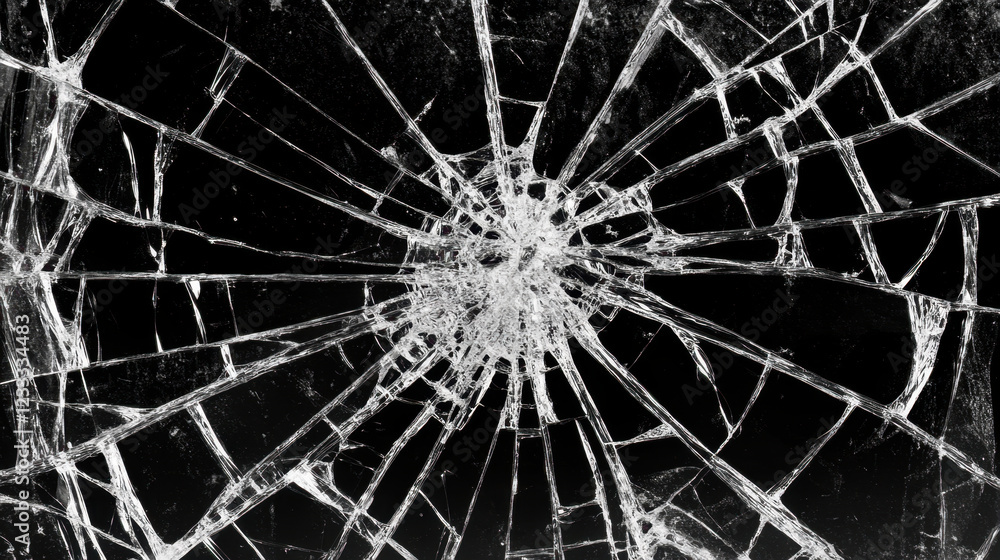 Obraz premium Broken glass on black background, showcasing intricate patterns and sharp edges. image evokes sense of fragility and danger, highlighting beauty in destruction