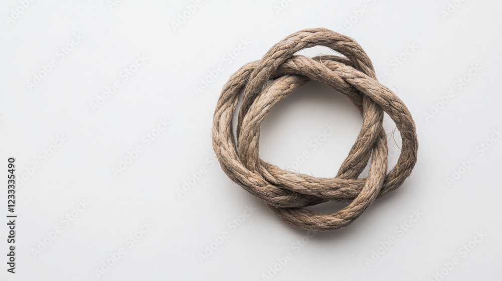Close-up of intertwined natural rope on a plain background, highlighting texture and form Close-up of intertwined natural rope on a plain background, highlighting texture and form