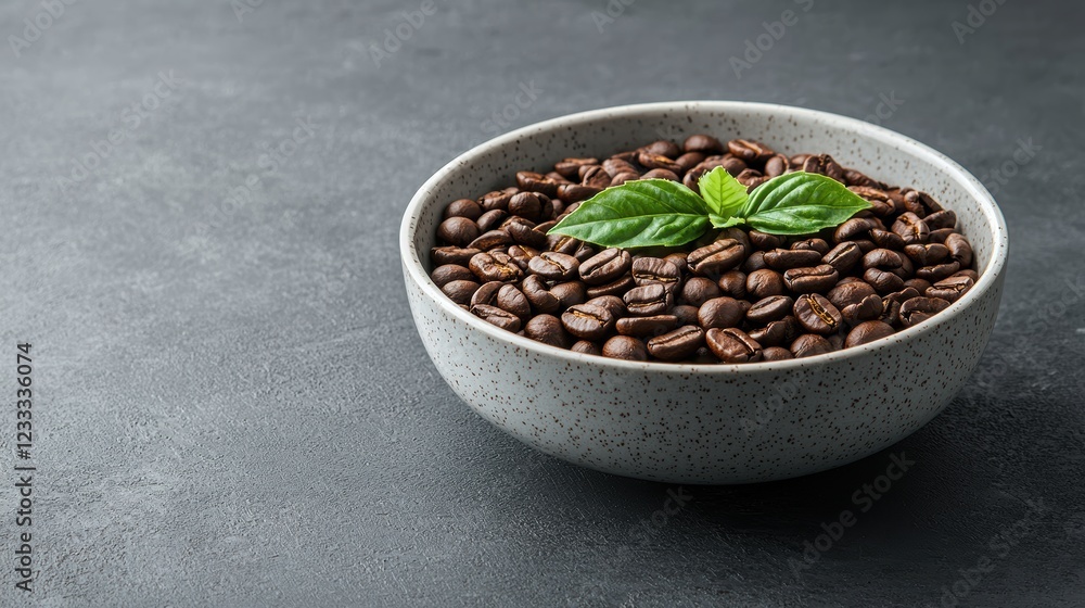 Fototapeta premium Fresh Coffee Beans with Mint Leaf in Bowl