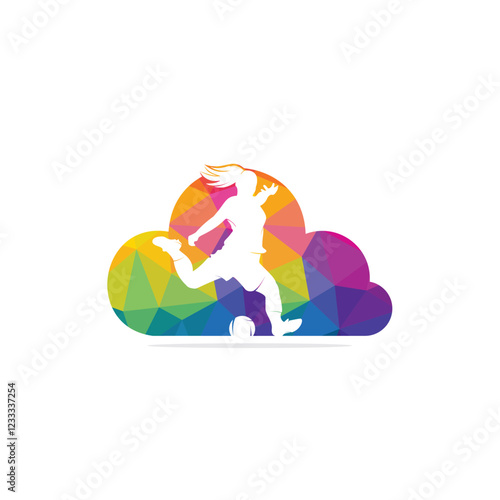 Women football club vector logo design. Women football player and cloud icon vector design.