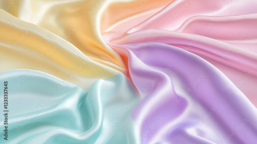 Pastel Dream: A delicate symphony of pastel colors dances on a smooth, luxurious satin fabric. Soft, ethereal hues of lavender, mint, peach, and yellow flow into each other. Pastel Dream: A delicate symphony of pastel colors dances on a smooth, luxurious satin fabric. Soft, ethereal hues of lavender, mint, peach, and yellow flow into each other.