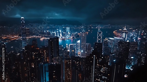 Wallpaper Mural Night Lights of Hong Kong: A Dazzling Cityscape from Above Torontodigital.ca