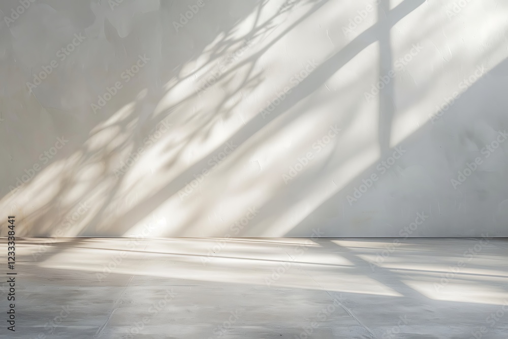 White room with sunlight and shadows on the wall White room with sunlight and shadows on the wall
