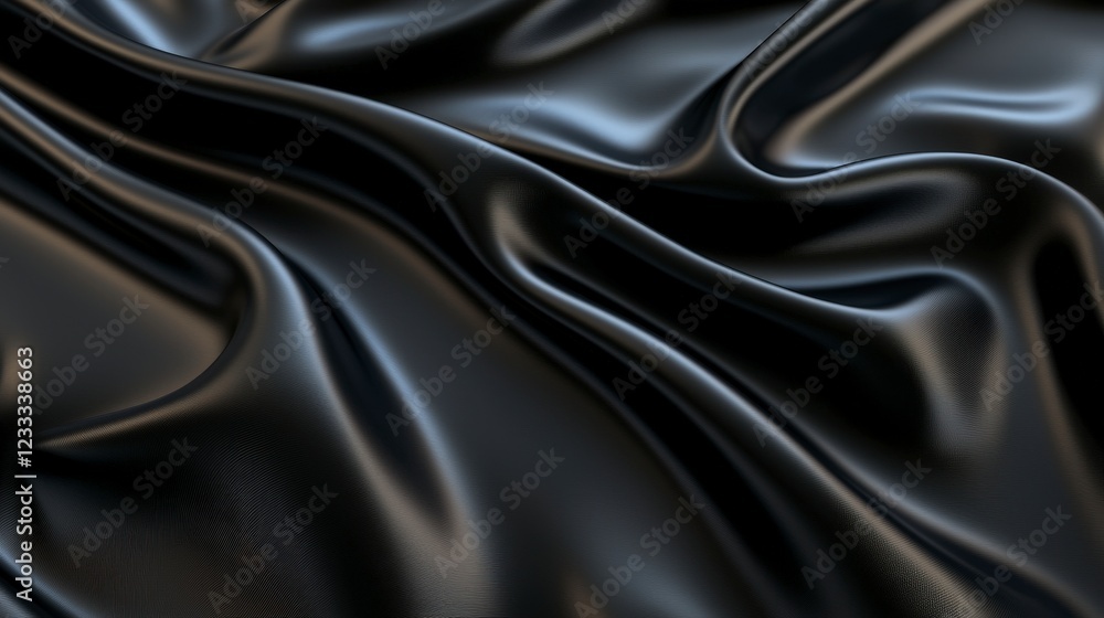 Fototapeta premium Smooth Black Satin Fabric Surface with Glossy Finish and Creases