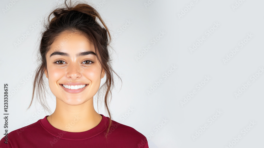 Pakistani happy woman wearing red apparel smiling isolated on white background Pakistani happy woman wearing red apparel smiling isolated on white background