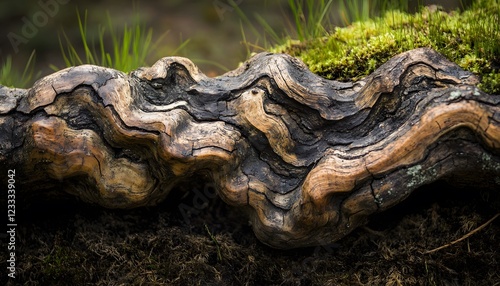 Weathered Wood Grain Texture With Moss