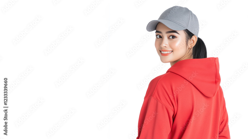 Malay happy woman wearing red apparel smiling isolated on white background Malay happy woman wearing red apparel smiling isolated on white background
