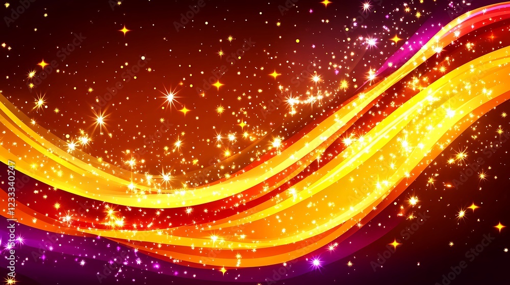 Obraz premium Golden Waves of Light and Sparkling Stars