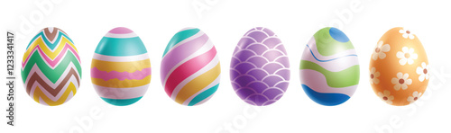 Eggs easter colorful 3d clipart set. Easter egg graphic elements in cute drawing, flower, lines and abstract paint clip art collection. Vector illustration kids hunt celebration. 
