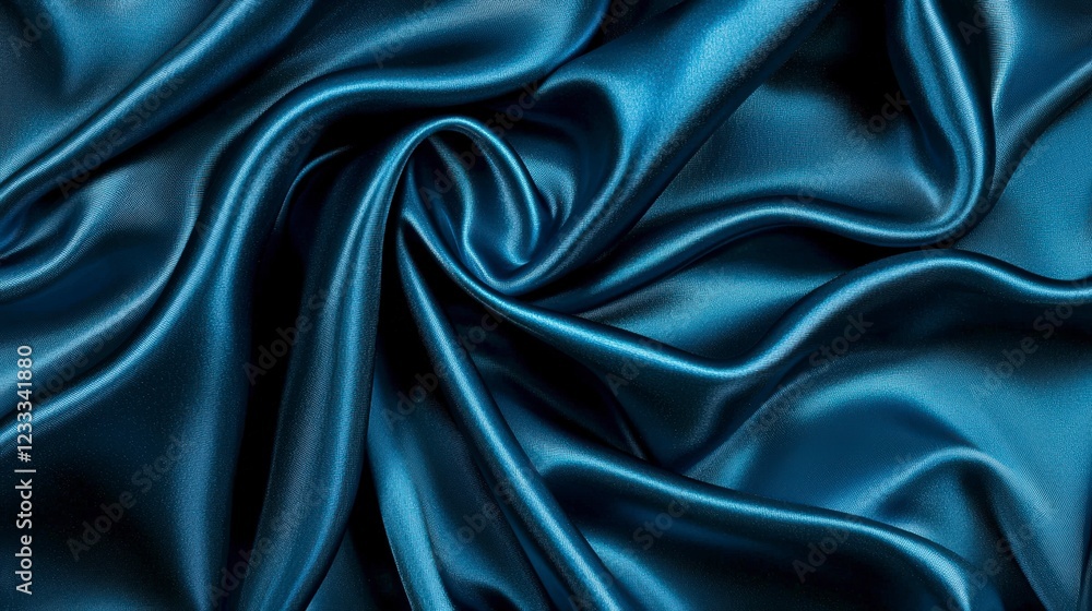Obraz premium Elegant Deep Blue Satin Fabric Texture with Smooth Drapes and Folds